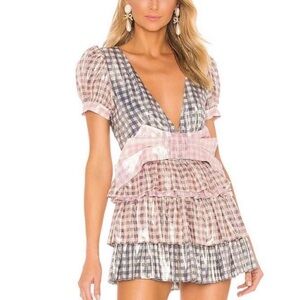 LoveShackFancy Pink and Blue Plaid Mini Dress